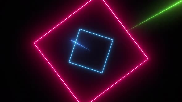 Moving Neon Squares with Neon Beams Outgoing in Different Sides