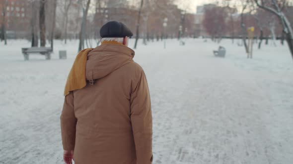 Senior Man Walking in Winter Park