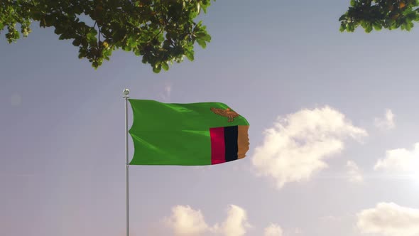 Zambia Flag With  Modern City 