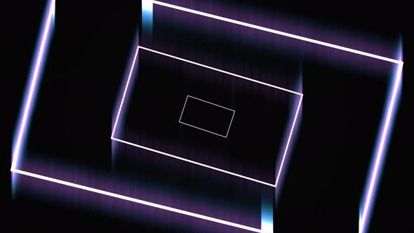 Abstract frame tunnel with lines and rectangles on black background