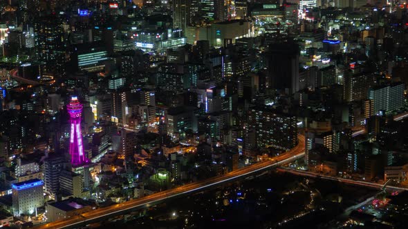 Osaka Townscape Night Roads Illumination Timelapse