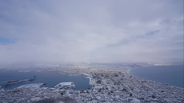 Beautiful landscape top of view at Hakodate city in Hokkaido Japan