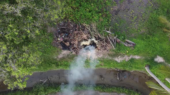 Aerial look down open burn at farm