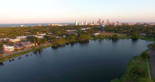 4K Aerial Video of St Petersburg from Crescent Lake Park