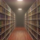 Moving between long Bookshelves with a lot of Books in Old Retro-styled Library - VideoHive Item for Sale
