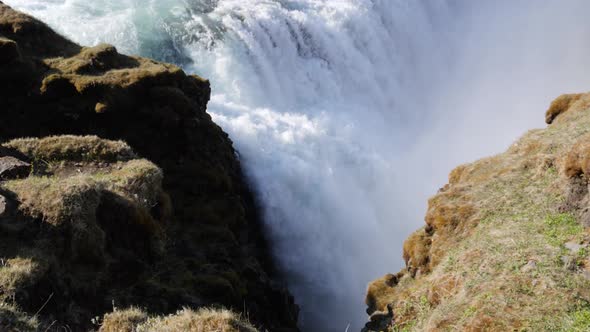 Super slow motion shot of Gullfoss waterfall in Golden Circle, Iceland