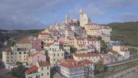 Aerial view of Cervo medieval town in Imperia, Liguria, Italy