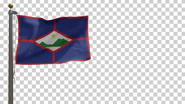 Sint Eustatius City Flag (Netherlands) on Flagpole with Alpha Channel - 4K