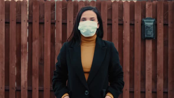 Virus Mask Spanish Woman on Street Wearing Face Protection in Prevention for Coronavirus Covid 19