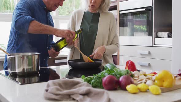 Senior caucasian couple at home in the kitchen