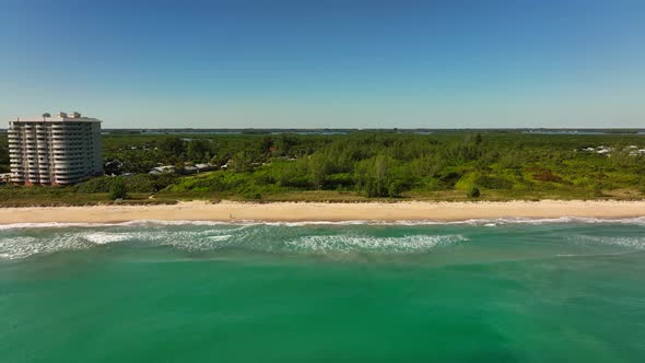 Aerial Pull Out Shot Atlantic Ocean Vero Beach Fl