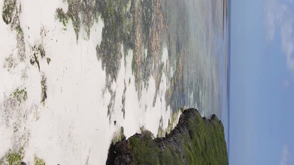 Vertical Video of Low Tide in the Ocean Near the Coast of Zanzibar Tanzania Aerial View