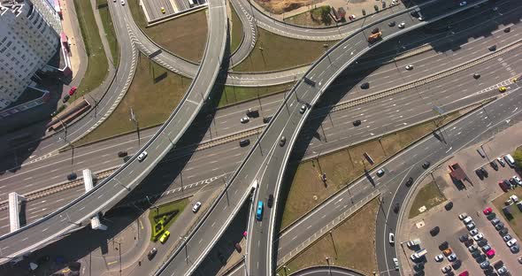 Large traffic intersection (crossroad), top view