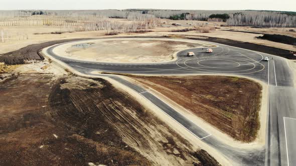 Aerial View of Completion of Road Construction of Testing Ground for Cars