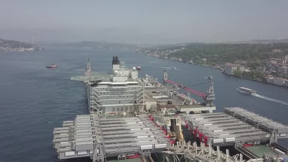 Giant Ship Passing Through Istanbul Bosphorus