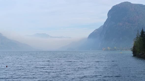 Autumn Alps mountain lake Mondsee view, Salzkammergut, Austria