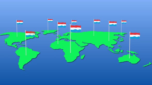 Luxembourg National Flag Fly On Earth Map Animation