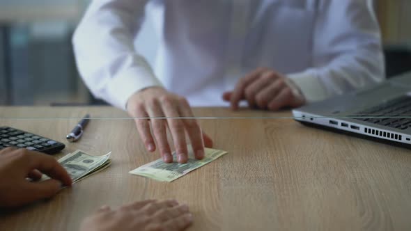 Man Exchanging Dollars for Russian Rubles, Currency Transaction, Changer Service