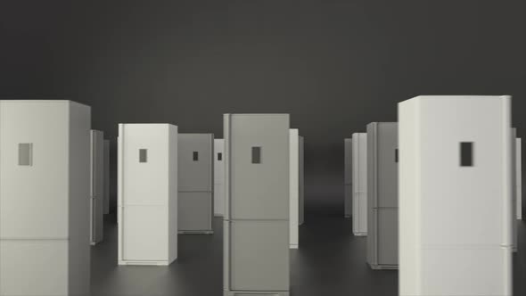 White refrigerators isolated on grey background