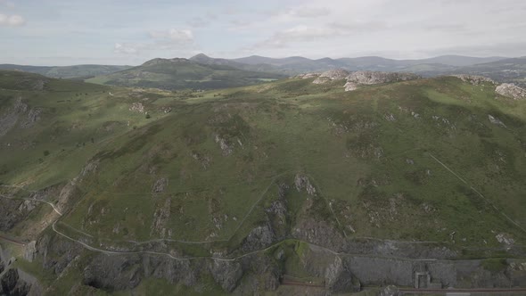 Aerial View Of Bray Head Mountain With Bray To Greystones Walk At County Wicklow In Ireland. - pullb
