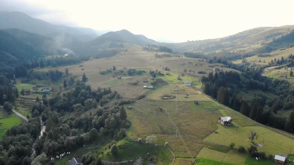 Aerial View of the Mountain Village in Summer