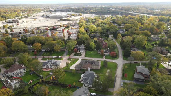 Aerial view of residential neighborhood in Northfield, Illinois