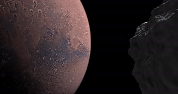 Meteorite Overflying Mars Planet