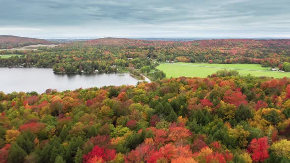 Scenic Lake with Clouds Reflection on Still Water Surface Fall Landscape Aerial