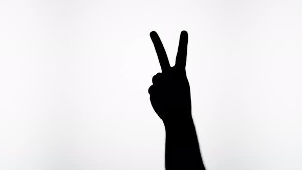 Man Showing Peace Gesture with Fingers Isolated on White Background