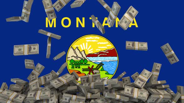 US Dollars falling in front of Montana State Flag