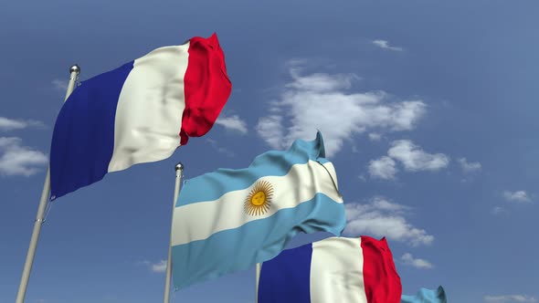 Row of Waving Flags of Argentina and France