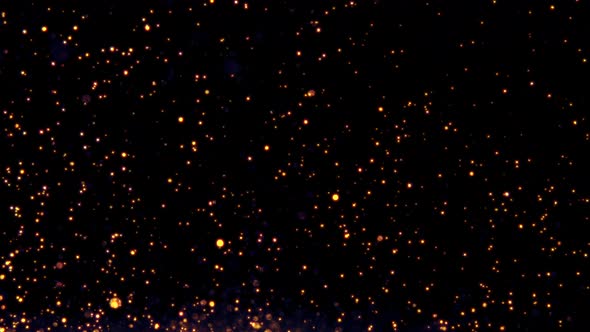 Glow Particles Flow in the Air on Black Background, Glitter Sparkling Dust