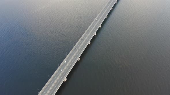 Drone View of a Modern Lowwater Bridge Across the Sea in Vladivostok