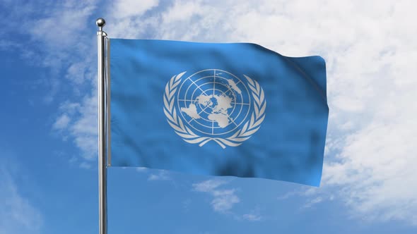 United Nations Flag with Sky Background