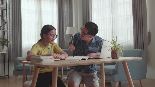 Angry Asian Father Teach His Daughter To Do Homework At Home