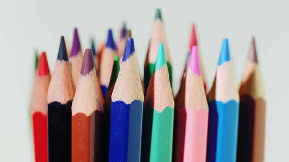 Set of Bright Multi-colored Pencils on a White Background