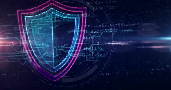 Shield cyber security symbol abstract loopable tunnel animation