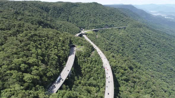 Outdoors landscape of Imigrantes highway road in Brazil.