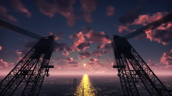 Oil Platform  in Night Sea