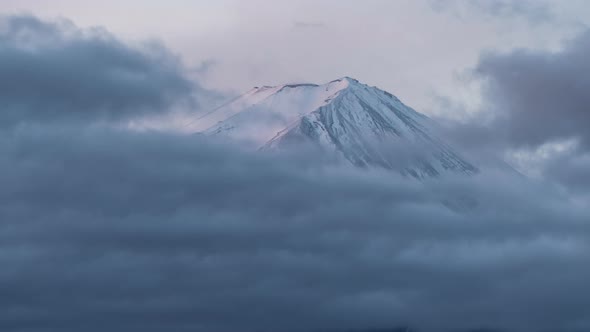 Timelapse Fuji Mountain Over Cloud Moving at Kawaguchiko Lake