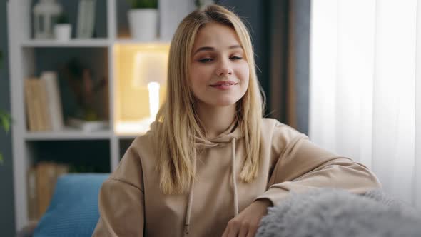 Portrait Young Woman Relaxing Couch