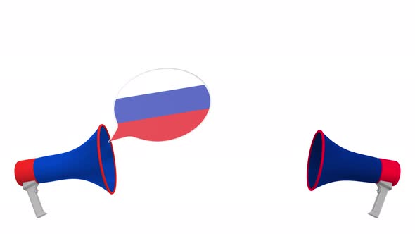 Flags Australia Russia Speech Balloons From Megaphones alt