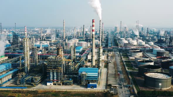 Aerial view oil refinery