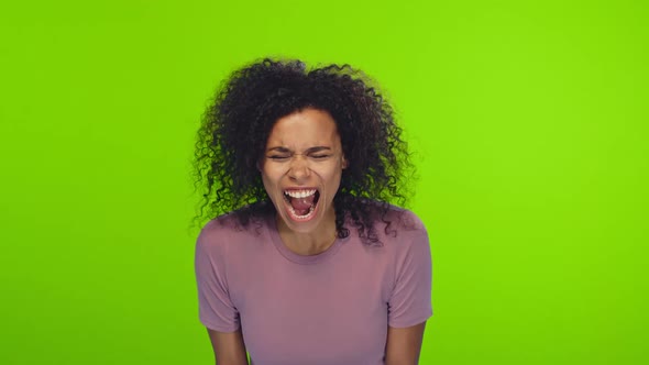 African Woman Gestures with Annoyance Scream Loudly Express Over Chromakey