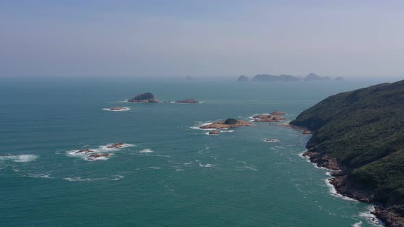 Aerial drone fly over hong kong countryside