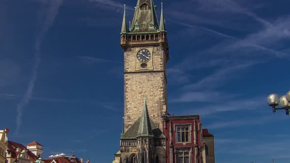 Old Town City Hall in Prague Timelapse Hyperlapse View From Old Town Square Czech Republic