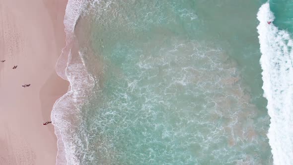 High quality footage Top view Sea beach beautiful waves Foaming and Splashing on the beach sand