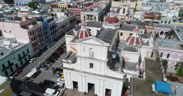 San Juan Bautista Cathedral at San Juan Puerto Rico Drone Shot