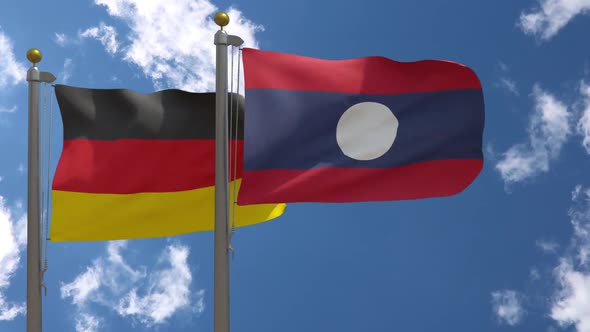 Germany Flag Vs Laos On Flagpole