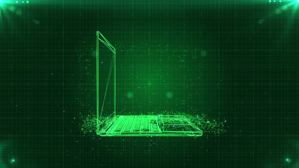 4K Digital Futuristic Hud Green Laptop